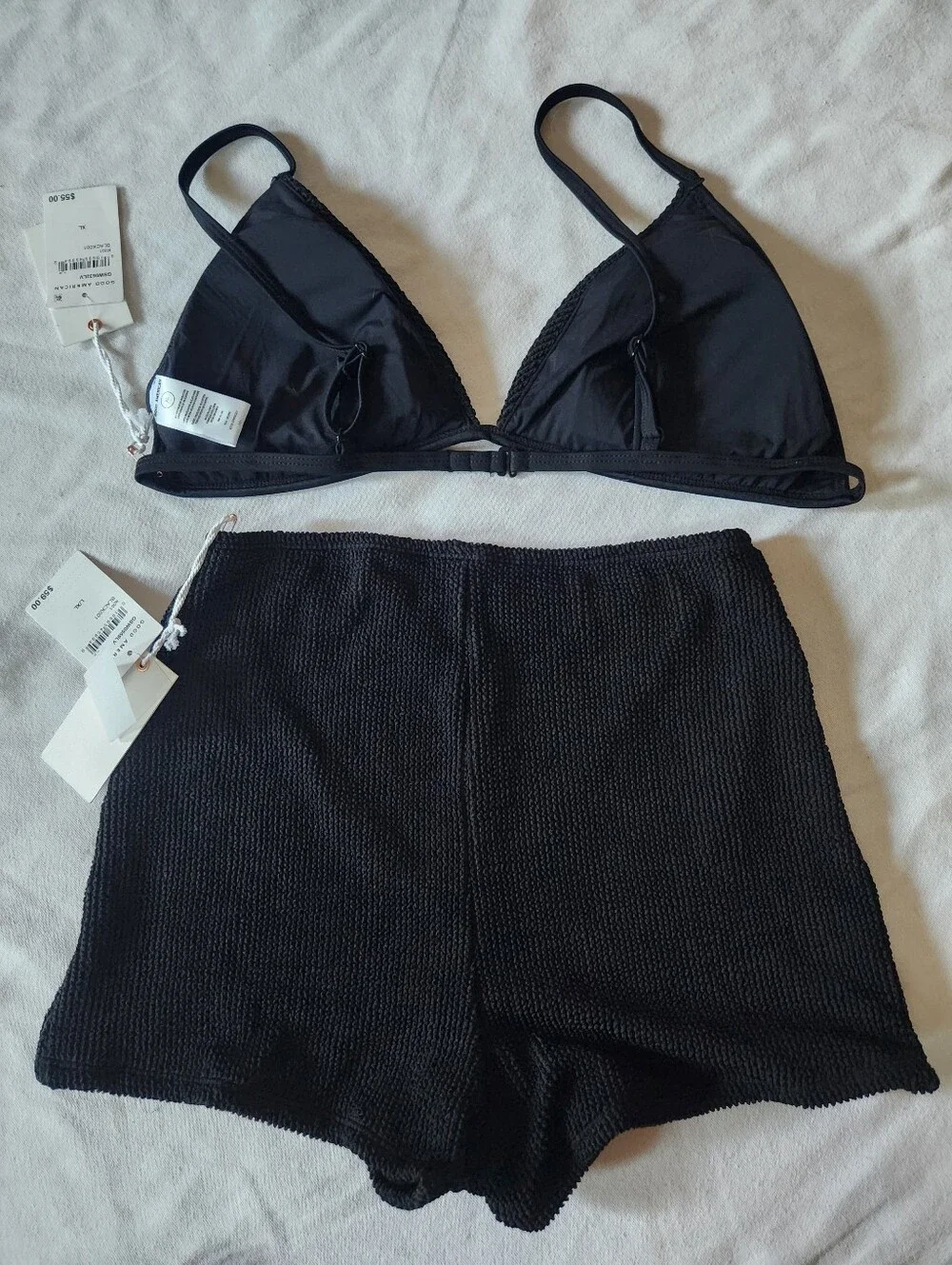 Good American Black Textured Bikini Top Swim Shorts Set XL L/XL NWT